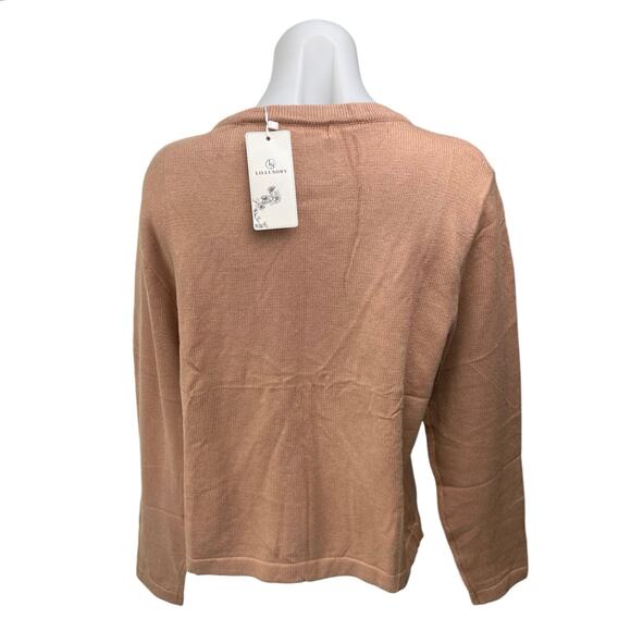 NEW Lillusory Brown Knit Long Sleeve Gold Button Down Cardigan Sweaters Top M - Picture 2 of 6